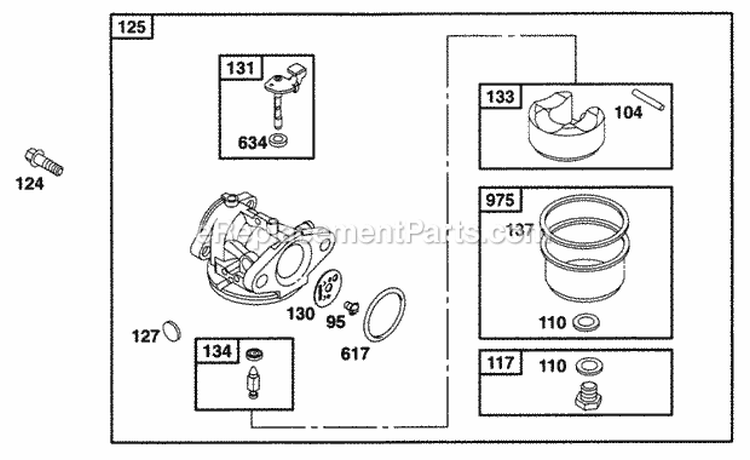 Carburetor Assy Diagram and Parts List for 12M802-0650-01  Briggs and Stratton Engine